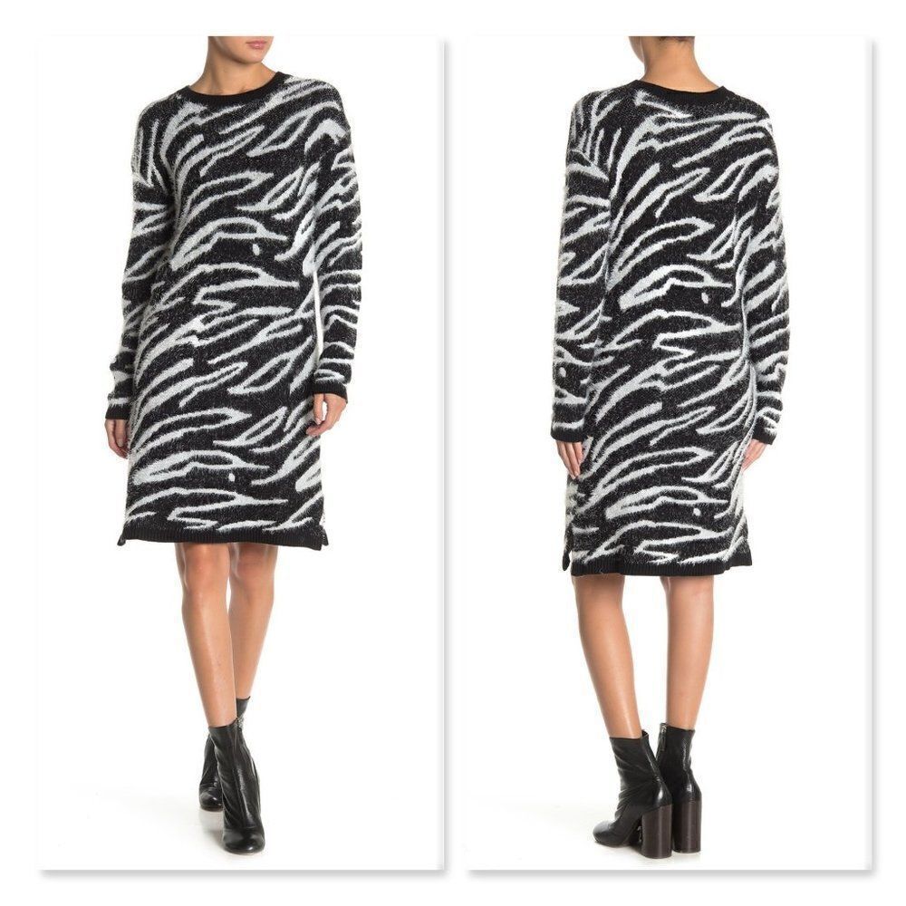 Susina Crew Neck Faux Fur Sweater Dress